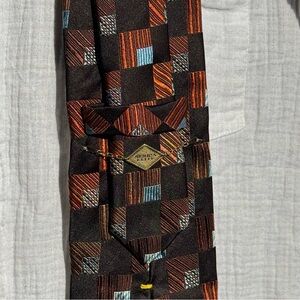 Serica Elite Men’s Silk Tie Black Brown Blue Checkered Geometric – Made in Italy
